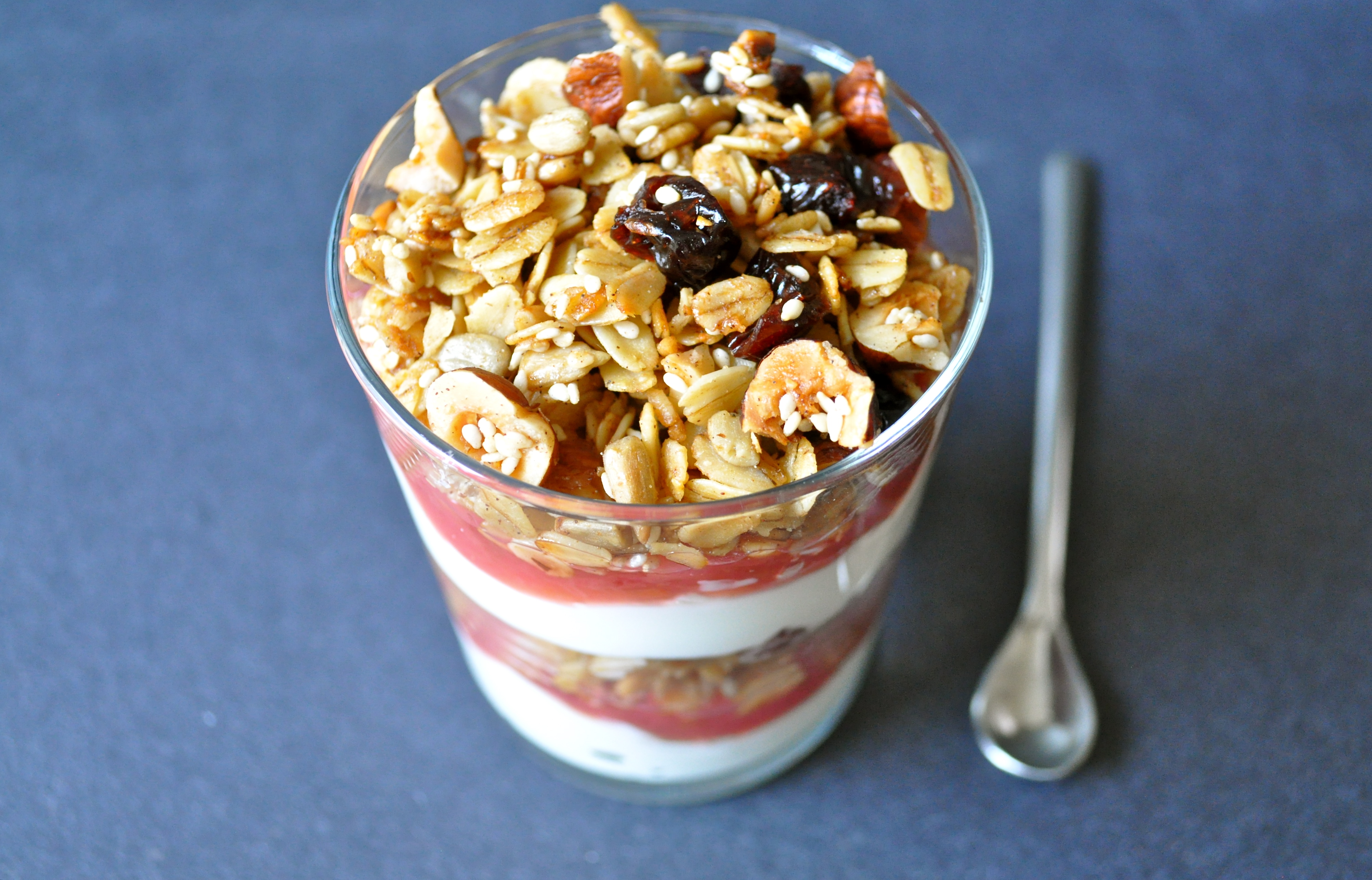 Cherry Hazelnut Granola + Granola Rhubarb Yogurt Parfaits
